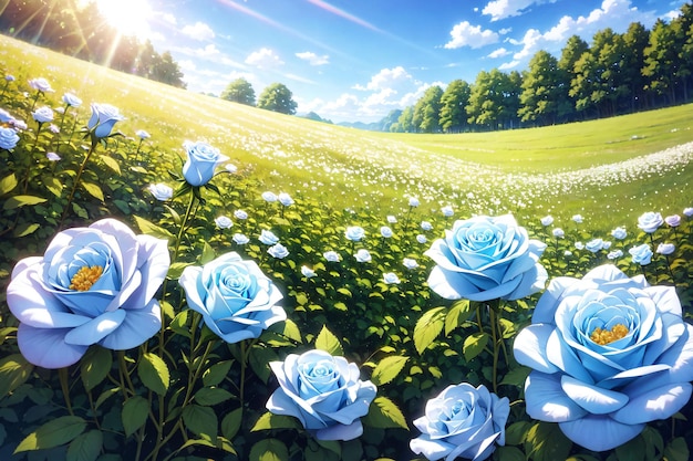 Illustration of a field of white roses