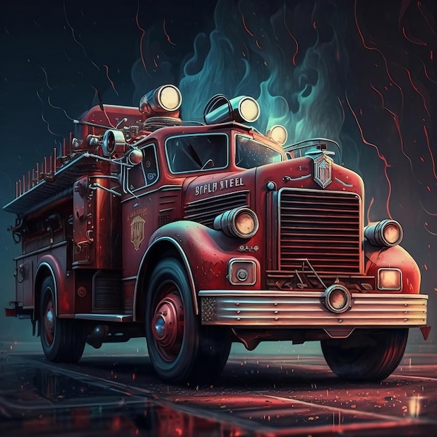 Illustration of a fire truck Generative Ai