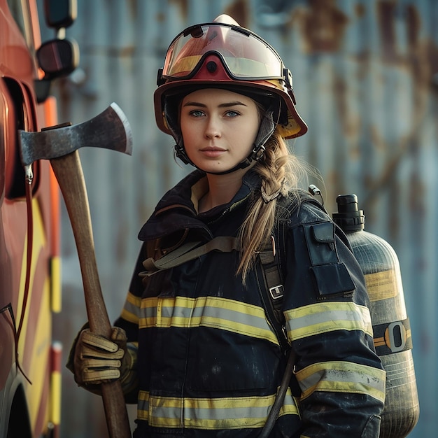 Photo illustration of a firefighter between flames and smoke shocking dangerous horizontal