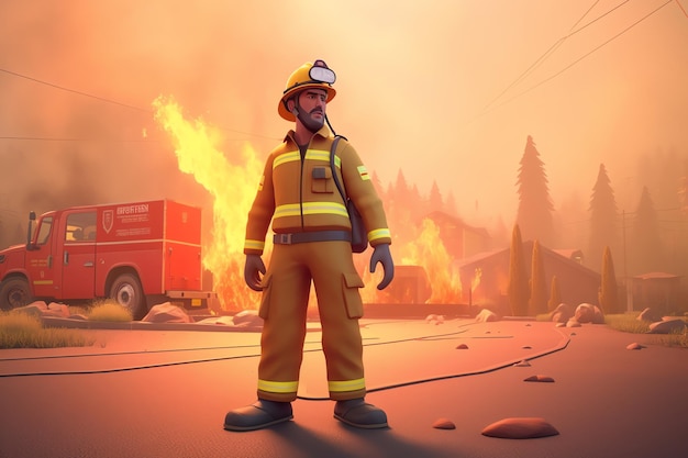 Illustration of fireman cartoon character