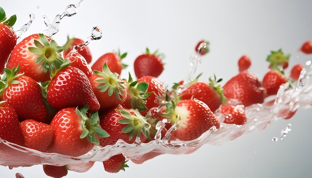 Illustration of floating strawberries on a white background giving a fresh and clean impression