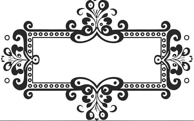 Illustration of floral frame with swirls in black on a white background