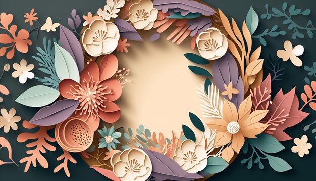 Illustration of Floral wreath theme in paper cut Generative AI