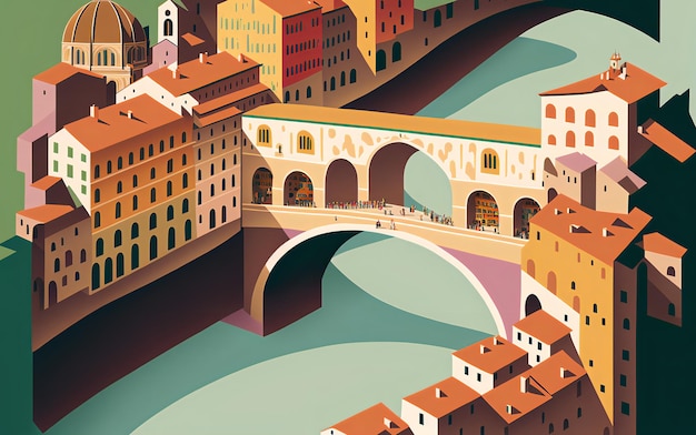 Illustration Florence Italy Ponte Vecchio Duomo