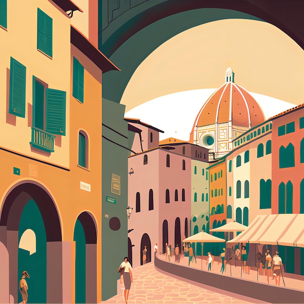 Illustration Florence Italy Ponte Vecchio Duomo