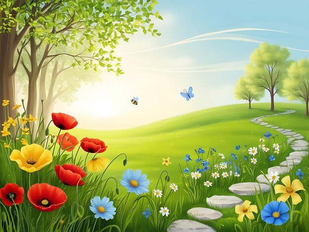 Photo illustration of a flower meadow in spring