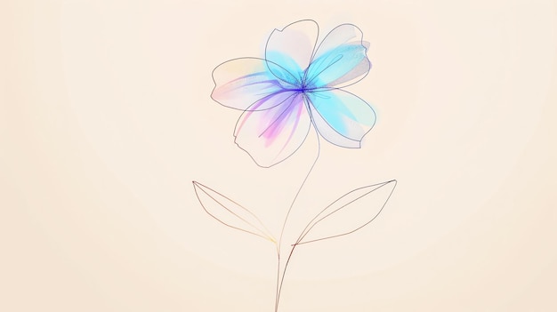 An illustration of a flower with a blue and purple gradient The flower is drawn with a single line and has a simple minimalist design