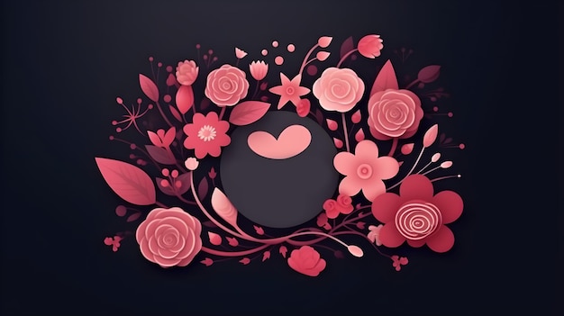 Illustration of flower with frame decoration as background Template draft of nature circle with copy space in the center for invitation greetings wedding valentine or other love design element