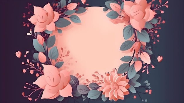 Illustration of flower with frame decoration as background Template draft of nature circle with copy space in the center for invitation greetings wedding valentine or other love design element