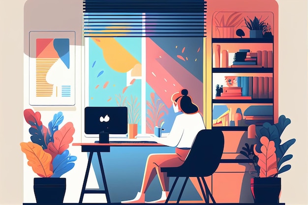 Illustration of freelance and business man work from home Created with Generative AI technology