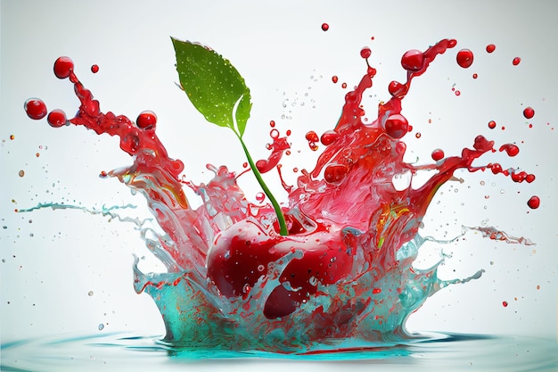 Illustration of fresh cherry fruit with water splash on white background