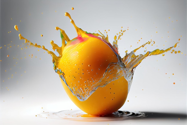 Illustration of fresh mango fruit with water splash on white background