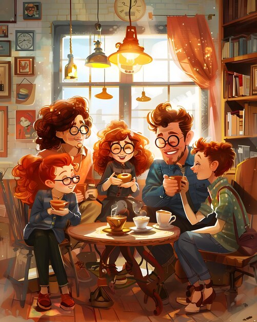 An Illustration Of Friends Having A Tea Background