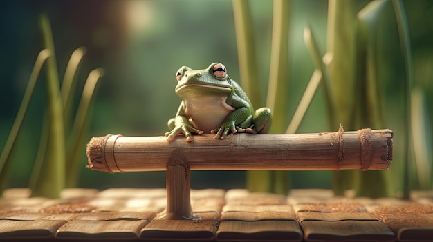 Photo illustration of a frog in the middle of a forest 3d realistic