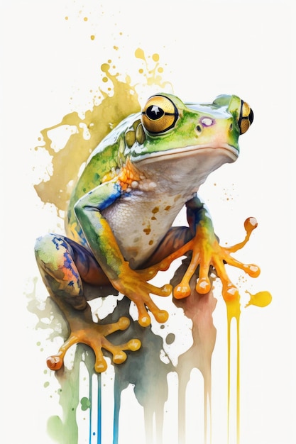 Illustration frog in watercolor Animal on a white background generative AI