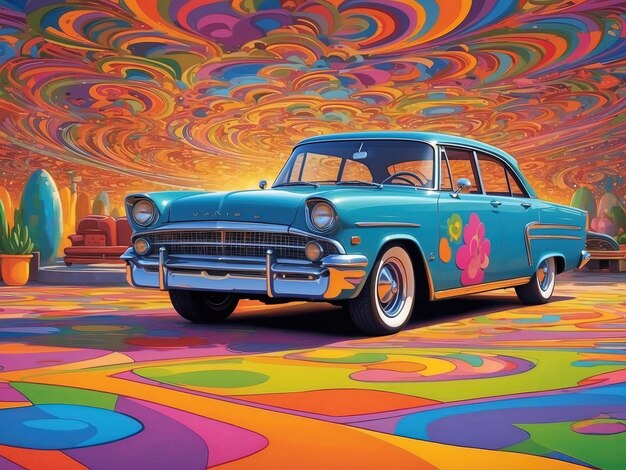 illustration of a fun cartoon classic car fullcolor