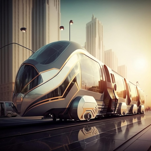 Illustration of Future of Urban Mobility Futuristic Trams Metro and Subways in a Cityscape generative ai