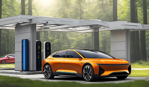 Illustration of futuristic car refueling created with ai