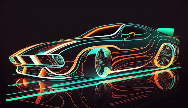 an illustration futuristic car with sleek lines and neoncolored lights set against a dark an abstract neon design of a glowing abstract background