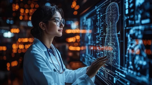 Photo illustration of a futuristic healthcare system with ai diagnostics