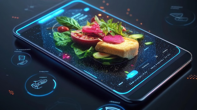 Photo illustration of futuristic holographic application for food delivery ai generated image