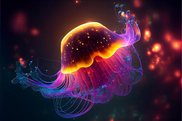 Illustration of galaxy jellyfish with stars and space dust in the universe AI