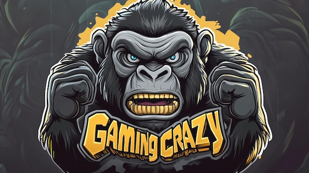 illustration gaming mascot gorilla animal head logo text 3939gaming crazyquot design ESport background wallpaper AI generated image