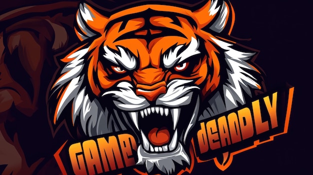 illustration gaming mascot tiger head animal logo text 3939gamer deadlyquot design ESport background wallpaper AI generated image