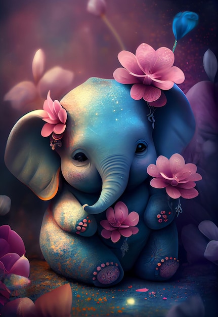 Illustration of Ganesha Little elephant pastel colored Generative AI