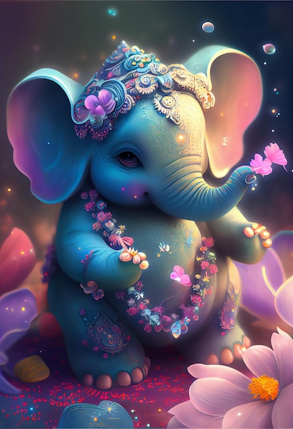 Illustration of Ganesha Little elephant pastel colored Generative AI