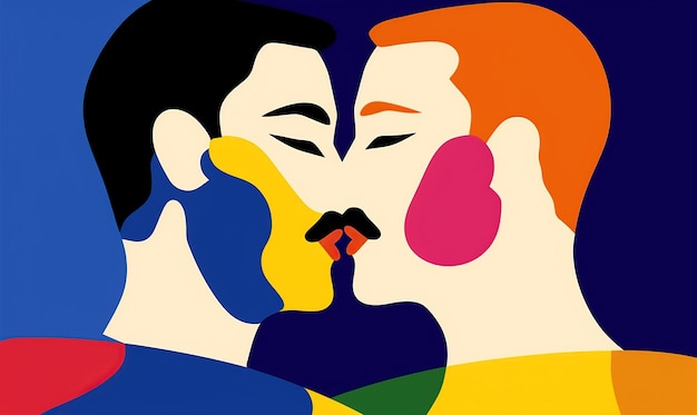 Illustration gay couple kiss