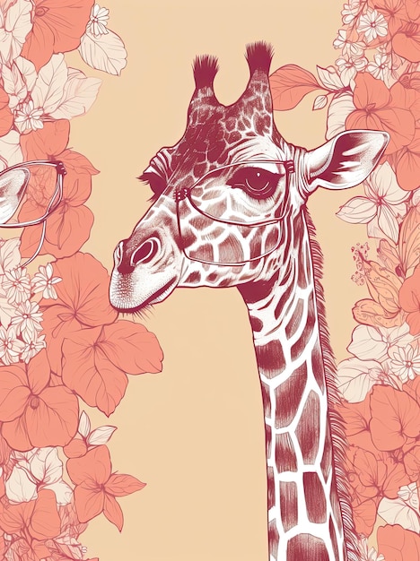 Illustration of giraffes on a colored background Decorative cute wallpaper good for printing Generative AI