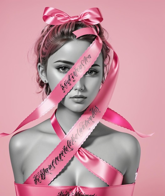 illustration of girl with a pink ribbon to represent Breast Cancer Awareness Day