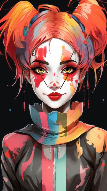 an illustration of a girl with red hair and paint splatters on her face