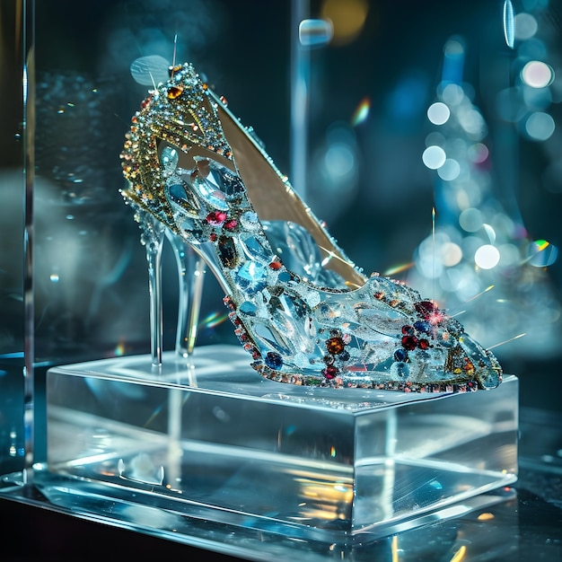 illustration a glass shoe in a clear glass box