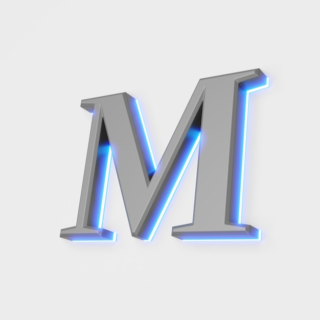 Illustration of glowing letter on white background. 3d illustration