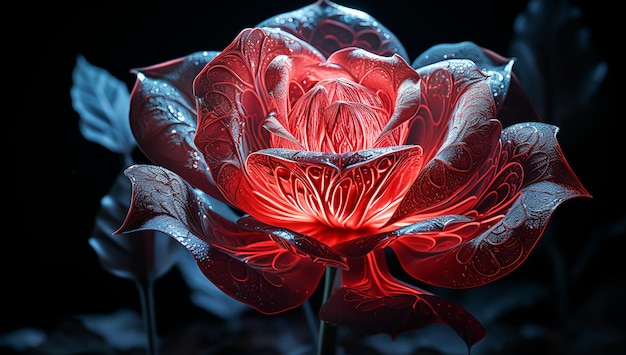 Illustration of glowing transparent red rose AI Generated