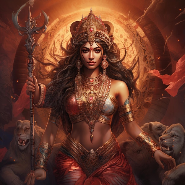 Illustration of Goddess Durga for Happy Durga Puja or Subh Navratri Generative Ai