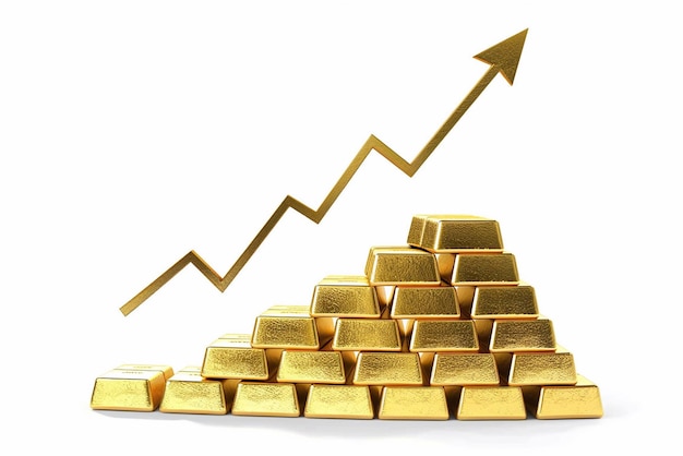 Illustration of Gold bars with upward arrow graph