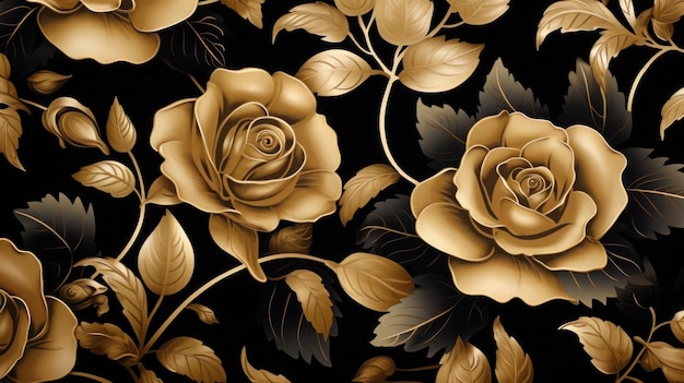 Illustration gold and black rose flower