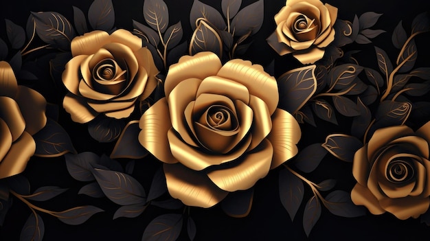 Illustration gold and black rose flower