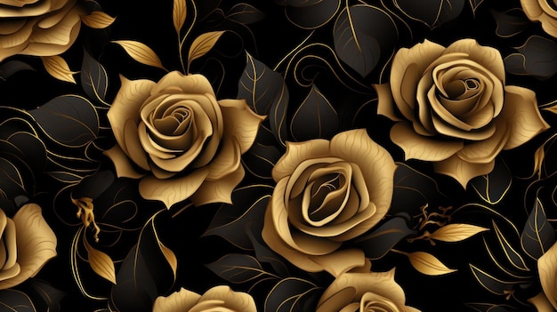 Illustration gold and black rose flower