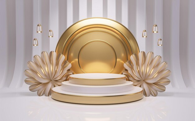 Illustration of a gold podium with a combination of clean and elegant white Luxurious and magnificent illustrations for advertising purposes