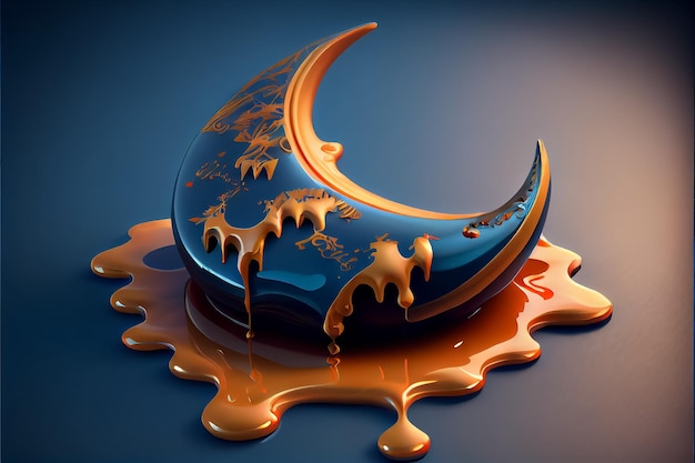 Illustration of a Golden crescent at dark background Pattern AI