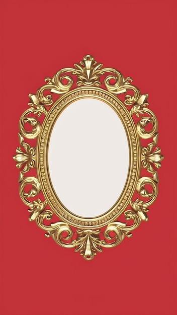 Photo illustration of a golden oval mirror isolated on a white background