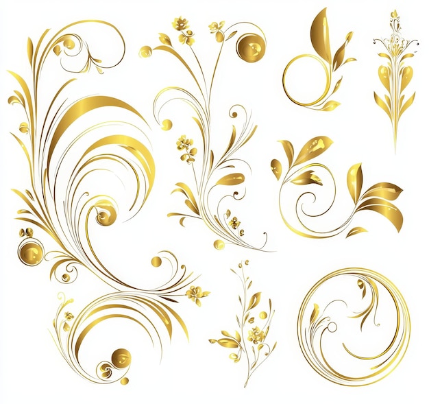 Photo illustration of a golden set of decorative elements frames borders corners dividers wreaths