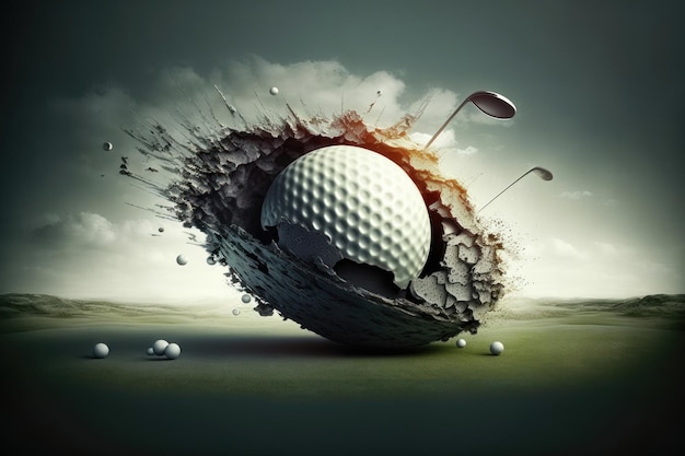 Illustration of a golf ball in 3d style Futuristic sports concept AI generation