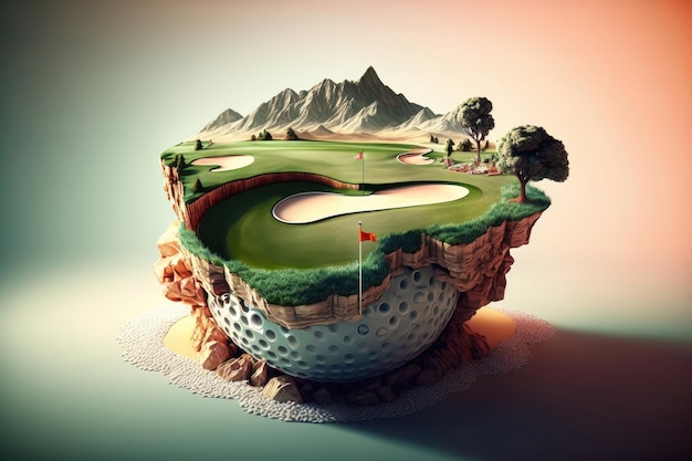 Illustration of a golf ball in 3d style Futuristic sports concept AI generation