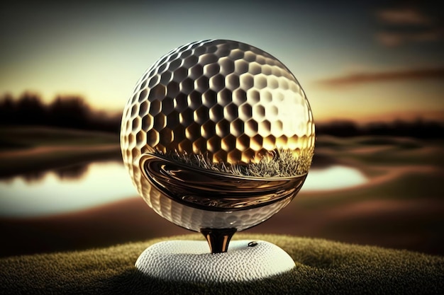 Illustration of a golf ball in 3d style Futuristic sports concept AI generation