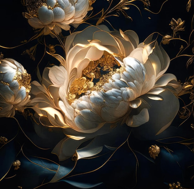 Photo illustration of a graceful bouquet of peony flowers on a dark background